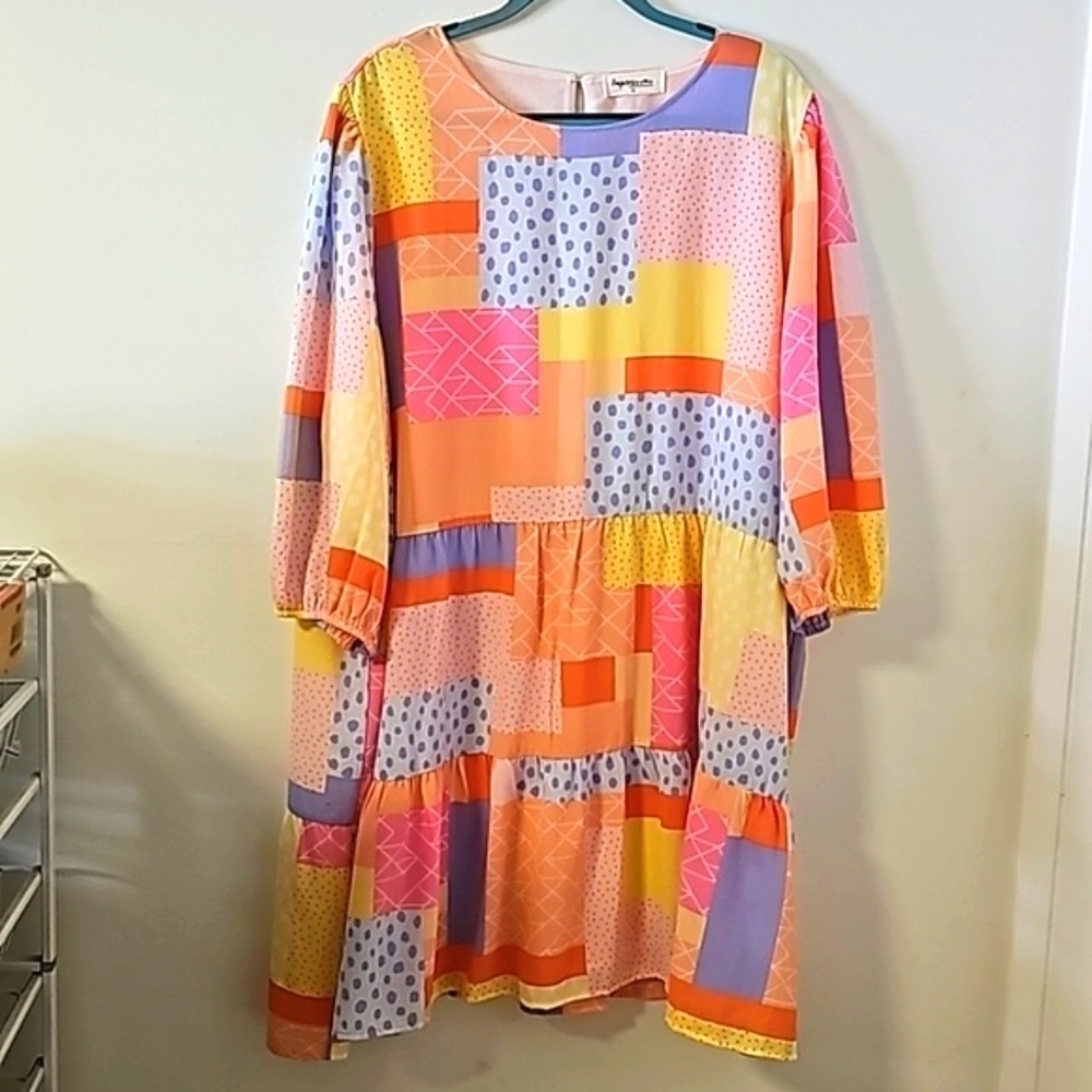 Fun patchwork mini dress by Impression. Size 3X. Beachy,‎ boho.